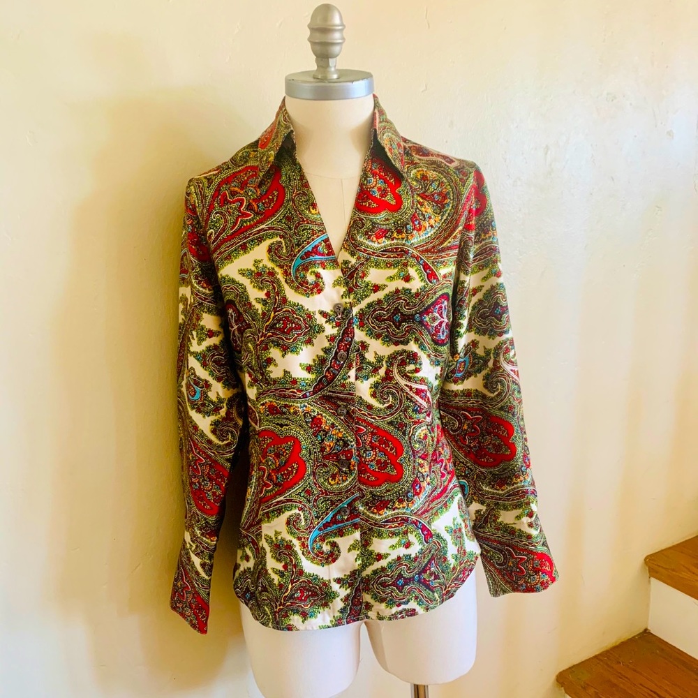 Silk Paisley Long Sleeve Blouse by Talbots